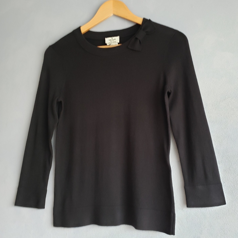 NWT, KATE SPADE BOW & CREW NECK BASIC BLACK SWEATER, SIZE XS